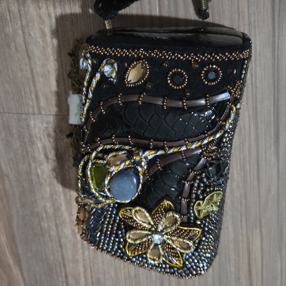 Embellished Black and Brown Clutch Bag - Picture 3 of 4